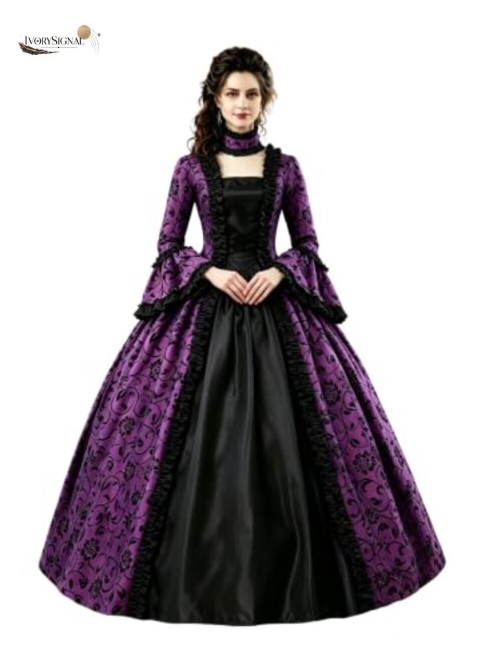 Victorian Rococo Masquerade Ball Gown Satin Dress Long Floral